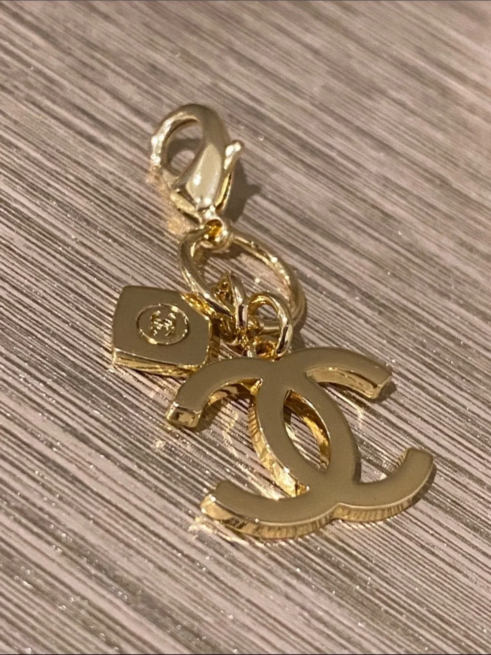 CHANEL Gold Double C Charm Pendant with Lobster Clasp